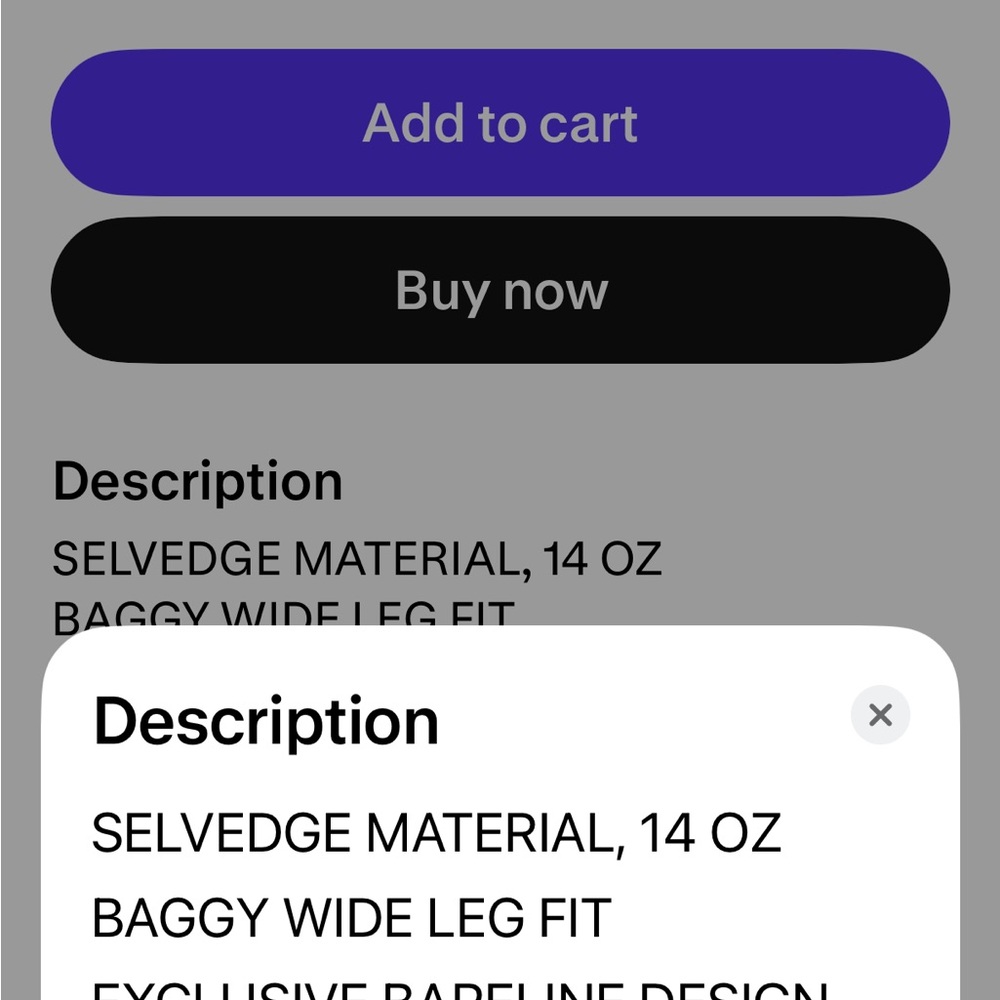 Bareline Baggy Wide Leg Selvedge Jeans